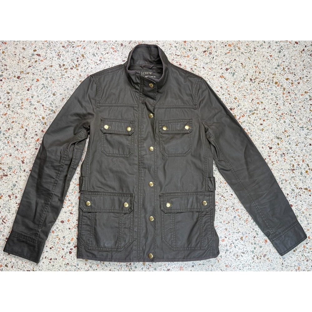 J.Crew Women's Waxed Relaxed Boyfriend Full Zip Green Field Jacket Size XS